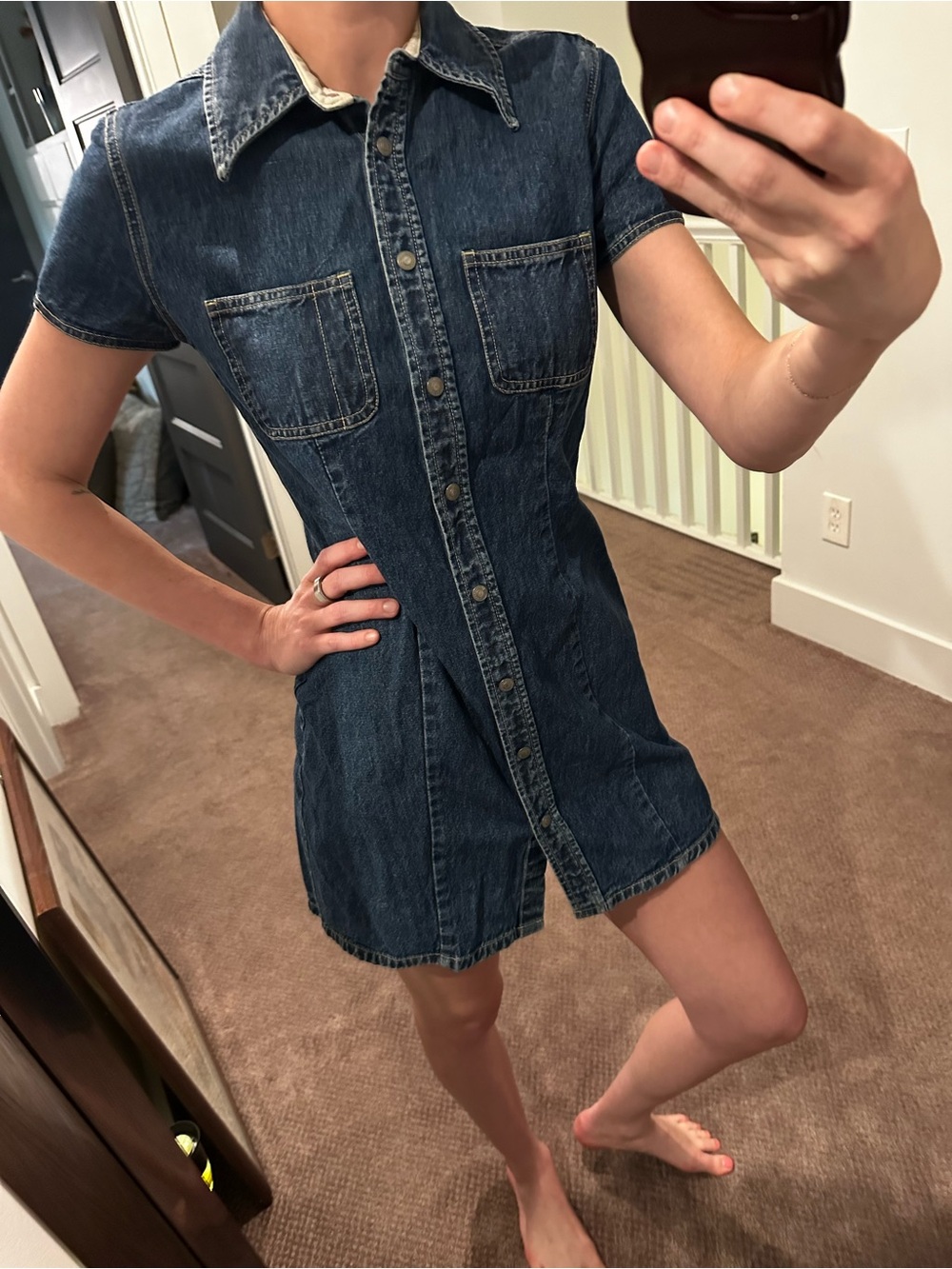 GAP Dark Blue Denim Button-Front Mini Dress